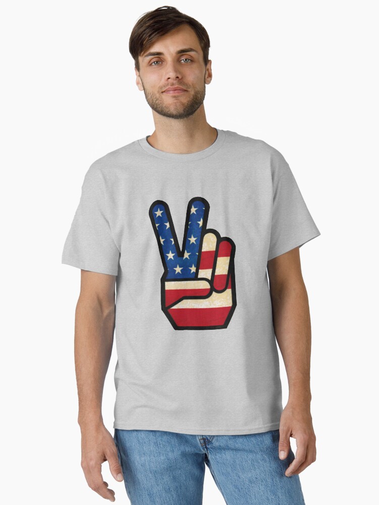 Thumbnail 2 of 7, Classic T-Shirt, Vintage Peace Sign Fingers American Flag designed and sold by hilda74.