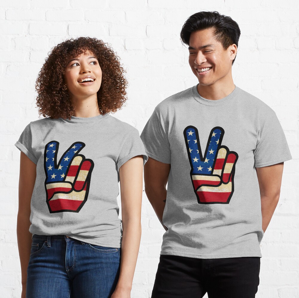Vintage Peace Sign Fingers American Flag Classic T-Shirt