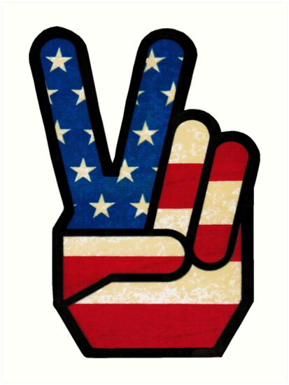 Download "Vintage Peace Sign Fingers American Flag" Art Print by ...