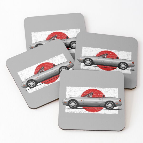 Item preview, My drawing of classic Japanese roadster sports car with Japanese flag background designed and sold by designjaag.