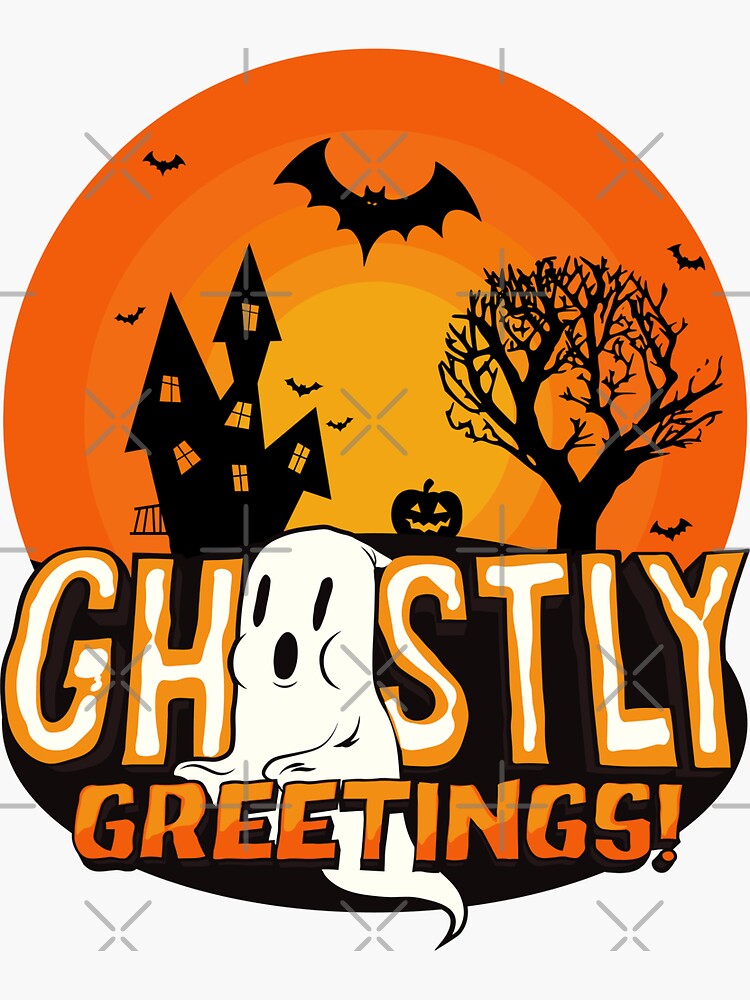 Ghostly Greetings Haunted House Sticker For Sale By Zoasea Redbubble