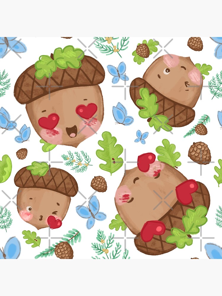 "Cute Pattern Illustration of three loving emoji acorns" Poster for