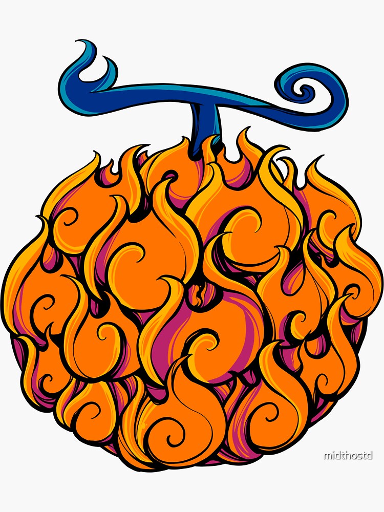 one piece mera mera no mi, flame flame fruit. Sticker for Sale by daegan0