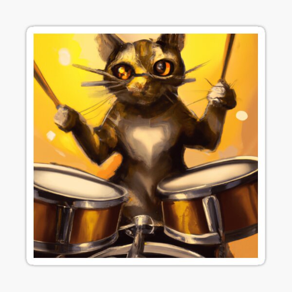 "Drumming Cat" Sticker for Sale by Oldworlder Redbubble
