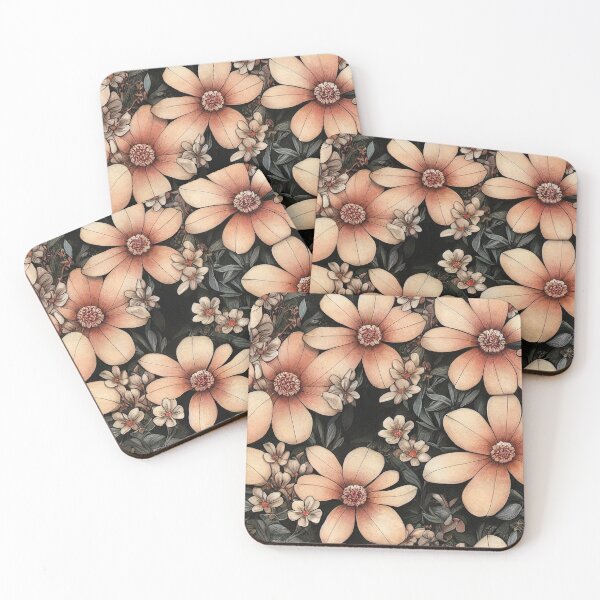 Item preview, Vintage Flower Print in Peach and Gray Black designed and sold by cozycaroline.
