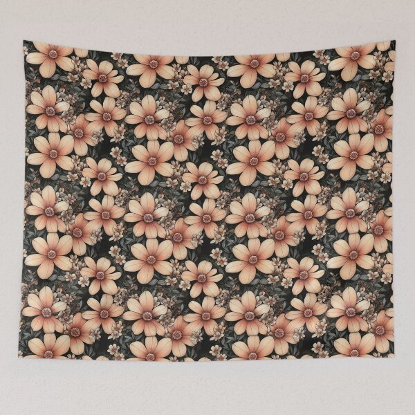 Item preview, Vintage Flower Print in Peach and Gray Black designed and sold by cozycaroline.