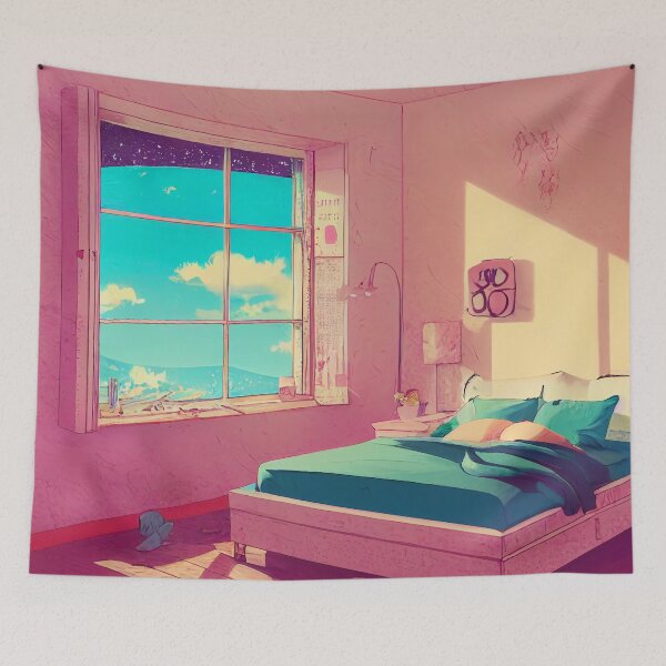 Item preview, Lo Fi Chill Bedroom Pink Cute Digital Painting - AI Generated Art designed and sold by Vault256.