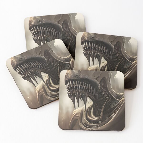 Item preview, Fantasy art painting of a biomech steampunk alien horror head designed and sold by UDDesign.