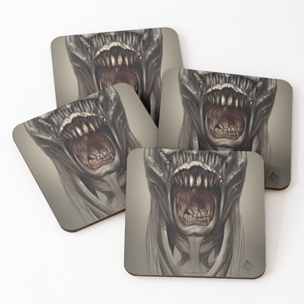 Item preview, Fantasy art painting of a biomech steampunk alien horror head designed and sold by UDDesign.