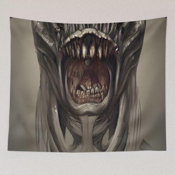 Item preview, Fantasy art painting of a biomech steampunk alien horror head designed and sold by UDDesign.