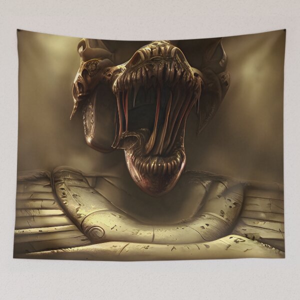 Item preview, Fantasy art painting of a biomech steampunk alien horror head designed and sold by UDDesign.