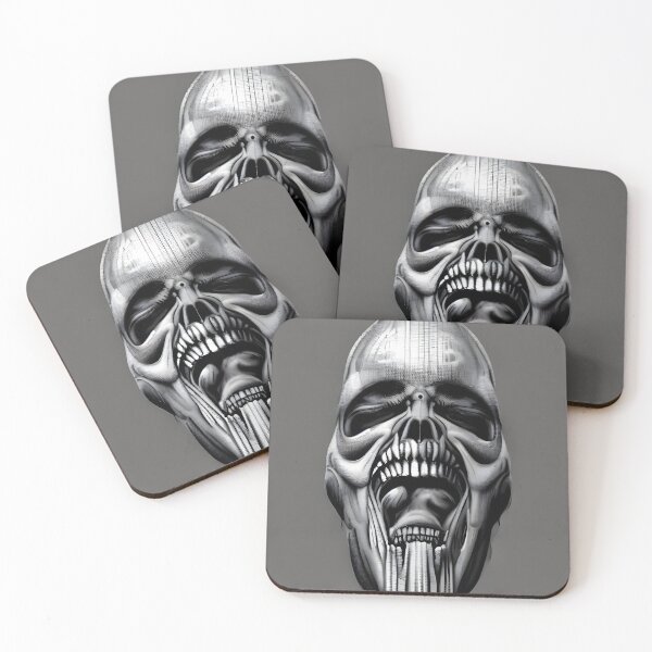 Item preview, Fantasy art painting of a biomech steampunk alien horror head designed and sold by UDDesign.