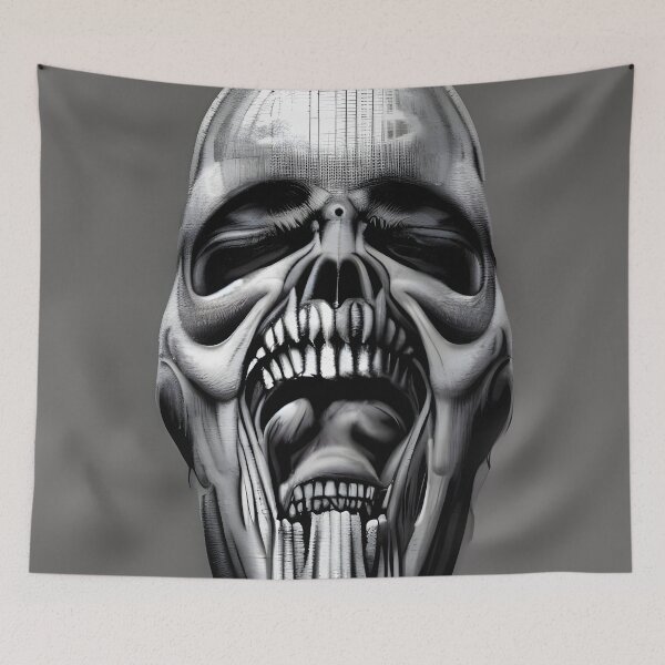 Item preview, Fantasy art painting of a biomech steampunk alien horror head designed and sold by UDDesign.