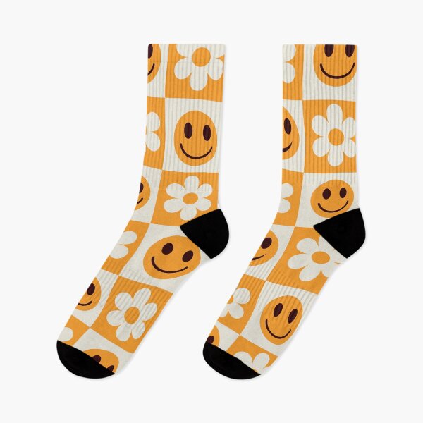 Item preview, Orange and white checkered flowers and Smiling faces pattern designed and sold by Yasminepatterns .