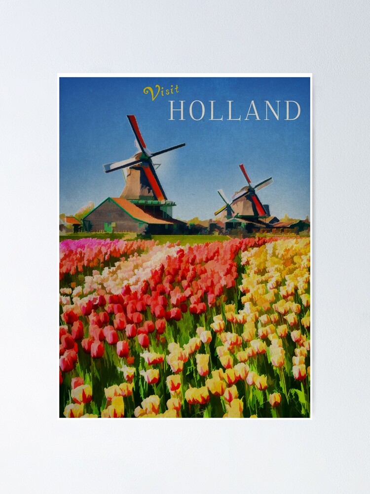 Details about   Netherlands Windmill Wall Hanging 55 x 38 Tulips Clogs Dutch Vintage Holland 