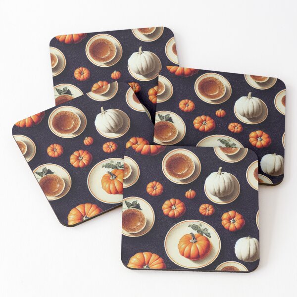 Item preview, Autumn Orange and White Pumpkin Spice Coffee on Black designed and sold by VintageFlorals.
