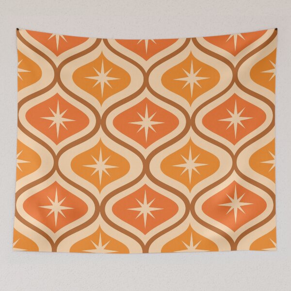Item preview, Mid Century Modern Atomic Stars pattern on orange ogee designed and sold by Yasminepatterns .
