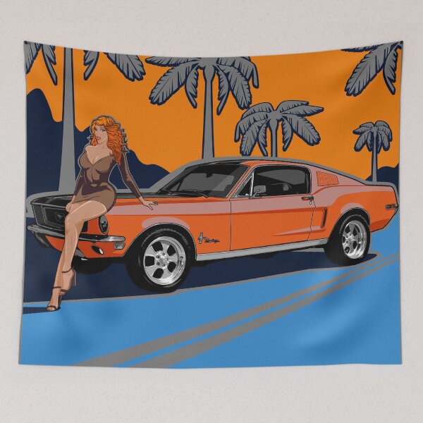 Item preview, Illustration Ford Mustang orange - Muscle car - USA designed and sold by SketchNinja.