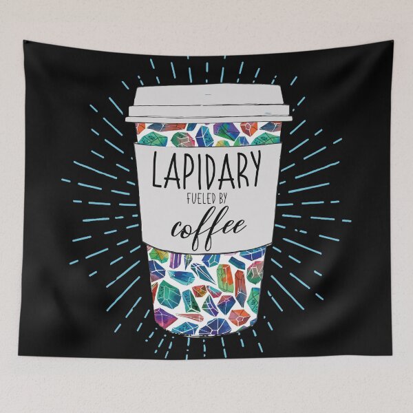 Item preview, Lapidary fueled by coffee tumbler travel coffee mug colorful gemstones aesthetic design designed and sold by MetalicBabe.