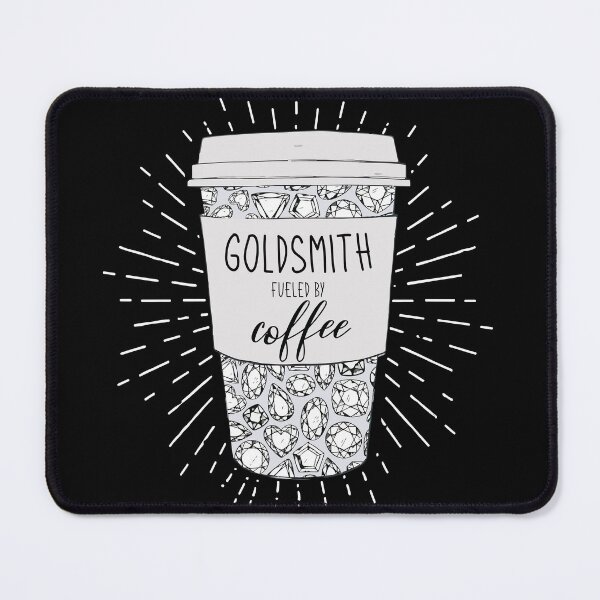 Item preview, Goldsmith fueled by coffee tumbler travel coffee mug black and white gemstones aesthetic design designed and sold by MetalicBabe.