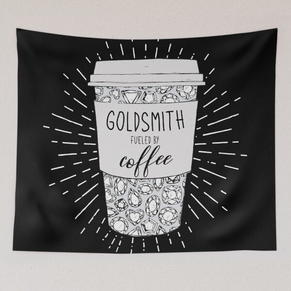 Item preview, Goldsmith fueled by coffee tumbler travel coffee mug black and white gemstones aesthetic design designed and sold by MetalicBabe.