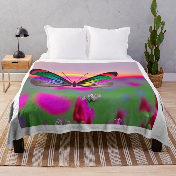 Item preview, Mariposa arcoíris volando sobre un campo de flores designed and sold by Queen1120.