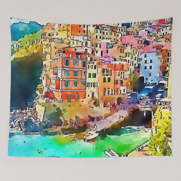 Aperçu de l'œuvre Cinque Terre, Italie. peinture à l'aquarelle créée et vendue par Vivid Studio.