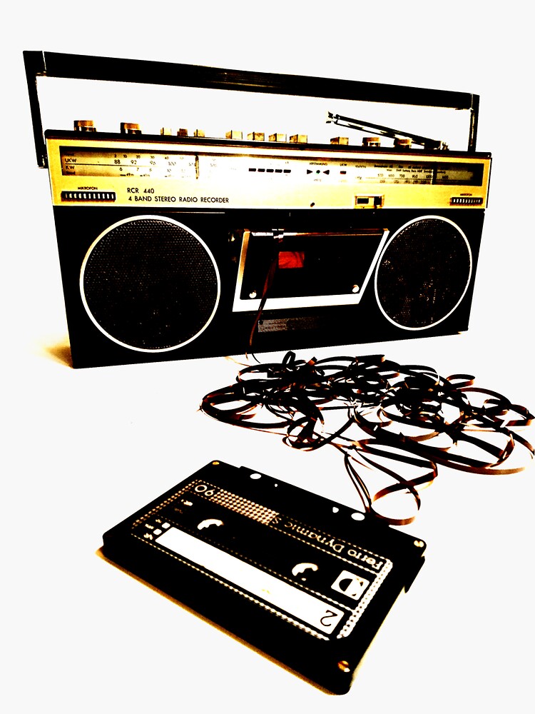 "Boombox Jammed Cassette Tape" Sticker for Sale by tapeisdamessage