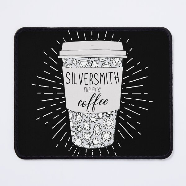 Item preview, Silversmith fueled by coffee tumbler travel coffee mug black and white gemstones aesthetic design designed and sold by MetalicBabe.
