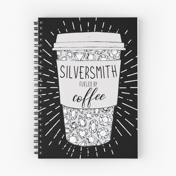 Item preview, Silversmith fueled by coffee tumbler travel coffee mug black and white gemstones aesthetic design designed and sold by MetalicBabe.