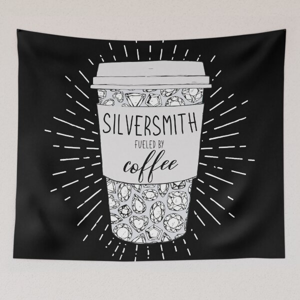 Item preview, Silversmith fueled by coffee tumbler travel coffee mug black and white gemstones aesthetic design designed and sold by MetalicBabe.