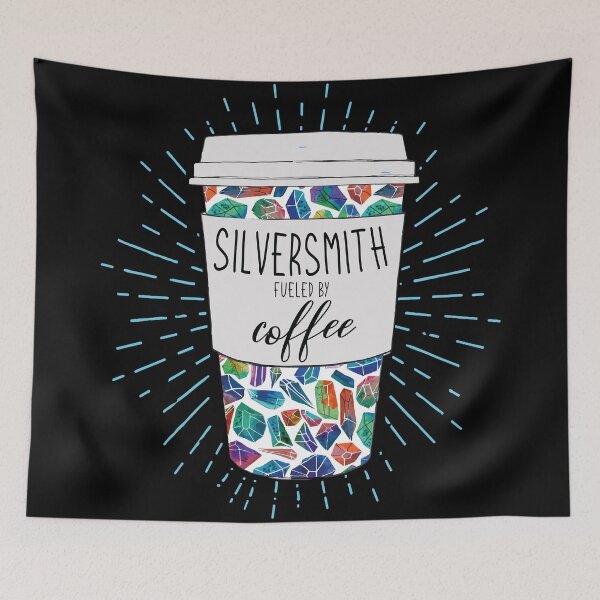 Item preview, Silversmith fueled by coffee tumbler travel coffee mug colorful gemstones aesthetic design designed and sold by MetalicBabe.