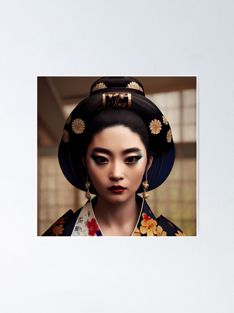 Geisha Makeup Portrait Art Digital 4" Posterundefined by piXn- | Redbubble