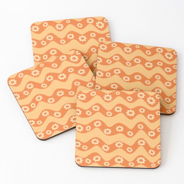 Item preview, Retro Orange Waves with groovy flowers pattern designed and sold by Yasminepatterns .