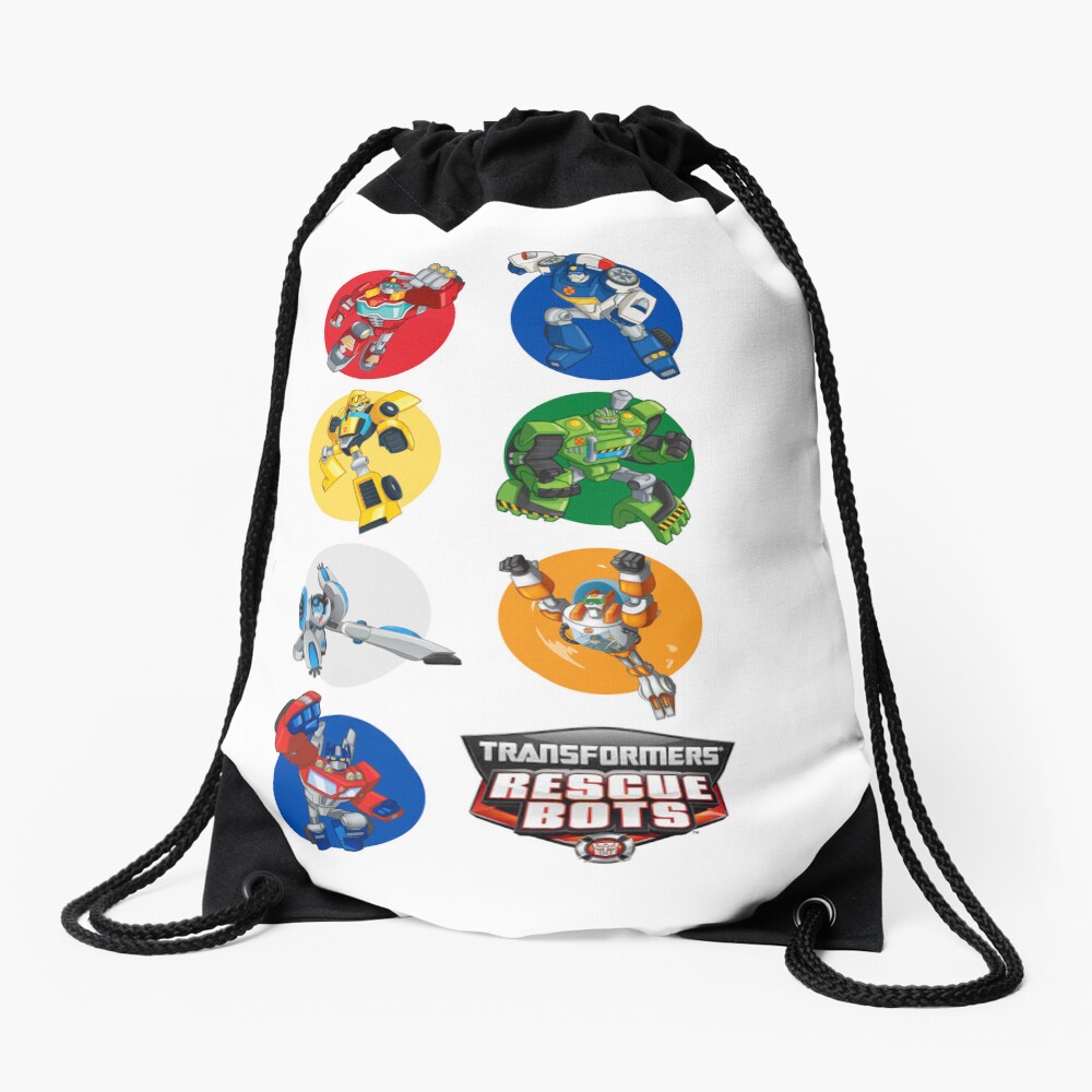 full line up rescue bots Drawstring Bag