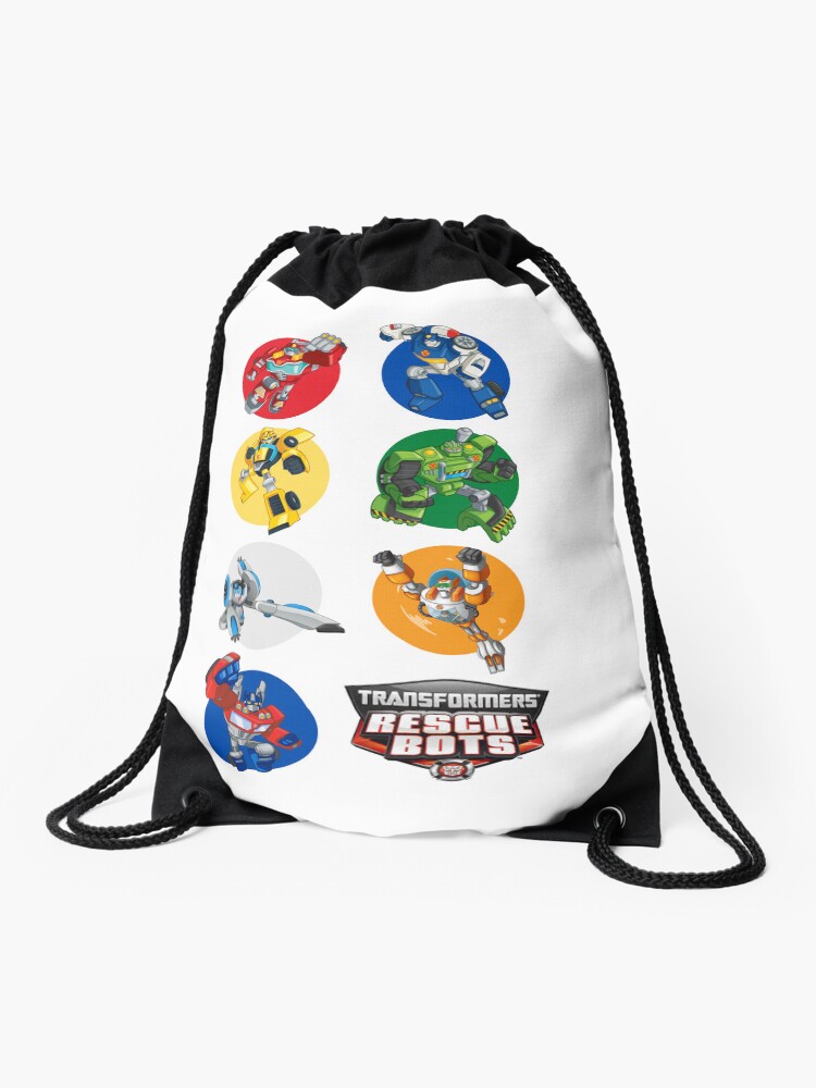full line up rescue bots Drawstring Bag