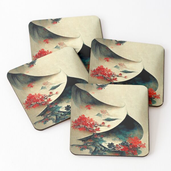 Item preview, Abstract japanese art with red sun designed and sold by Yehochanan.