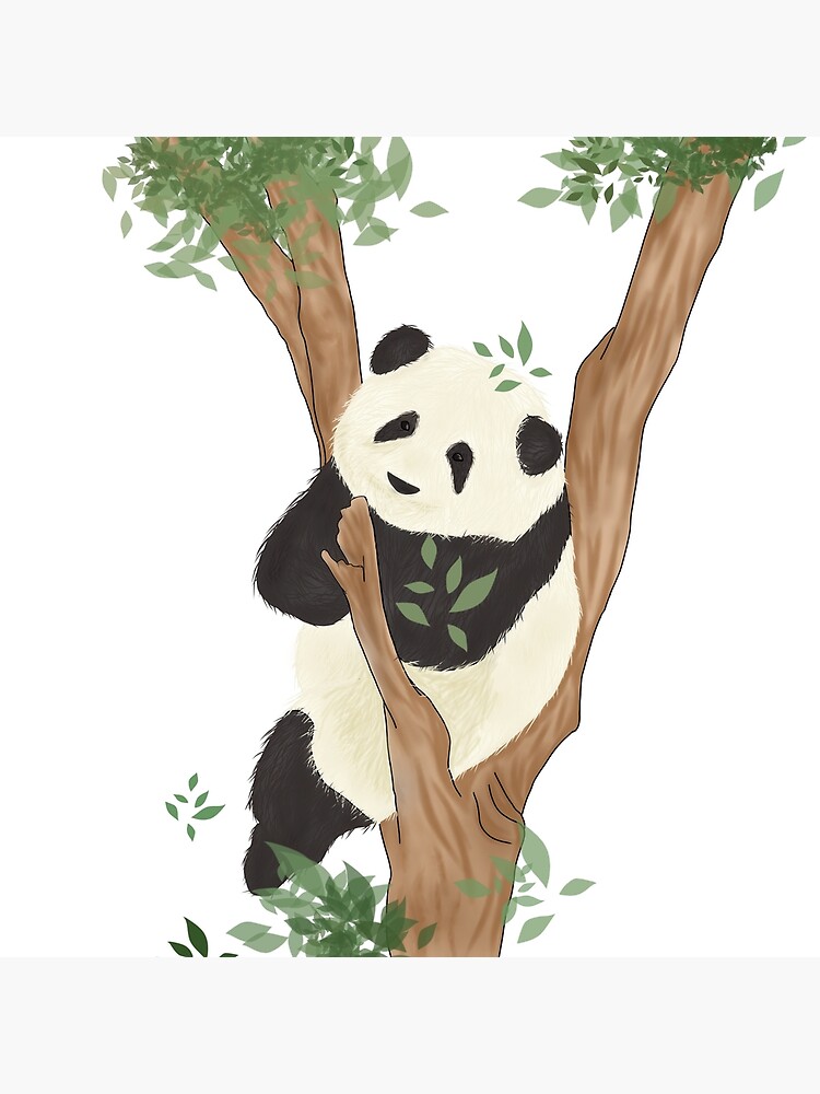 Realistic panda drawing sketch hanging on the tree, Try it now.