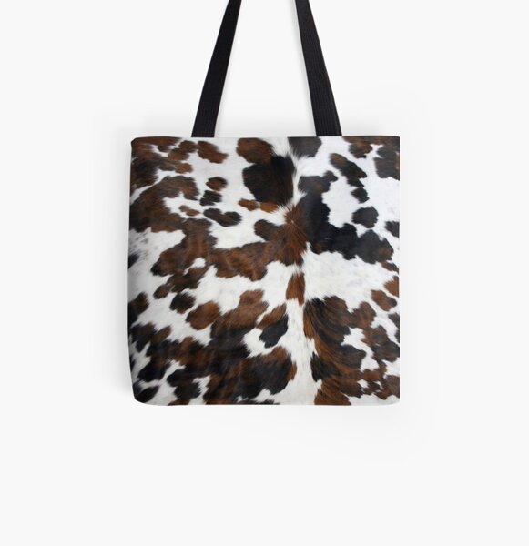 Cowhide Tan, black and white | Texture All Over Print Tote Bag