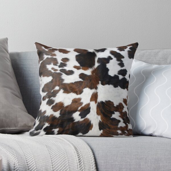 Cowhide Tan, black and white | Texture Throw Pillow