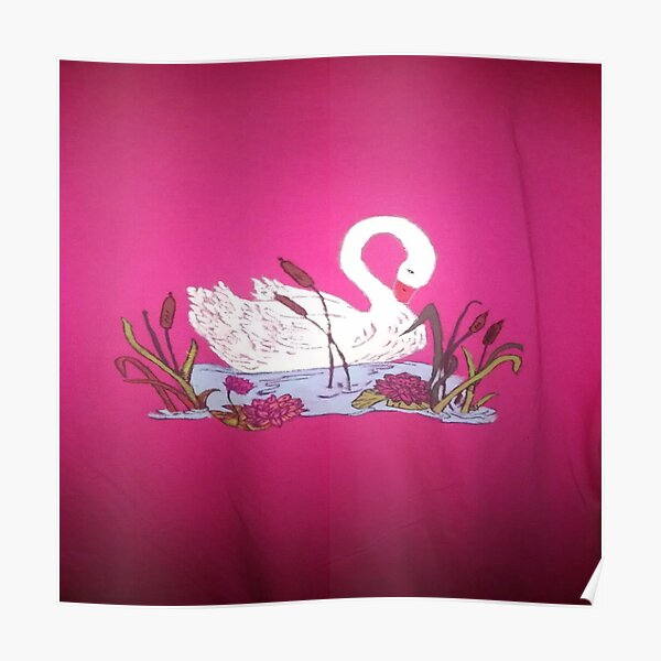Beautiful Swan Painting with Pink Back Ground Poster