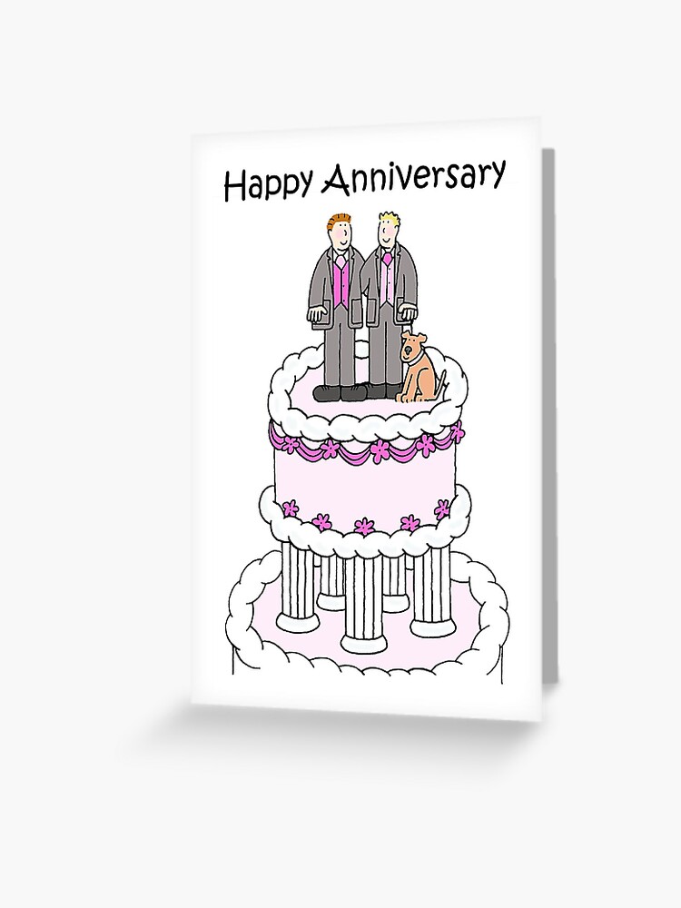 Carte De Vœux Joyeux Anniversaire Dessin Anime Couple Gay Et Chien Par Katetaylor Redbubble