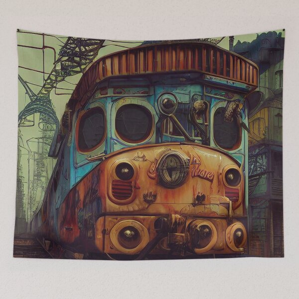 Item preview, colorful graffiti covered train in a steampunk city designed and sold by Tony Anastasi.