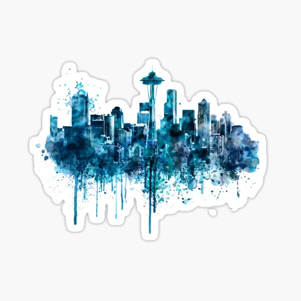 Seattle Skyline monochrome watercolor Sticker