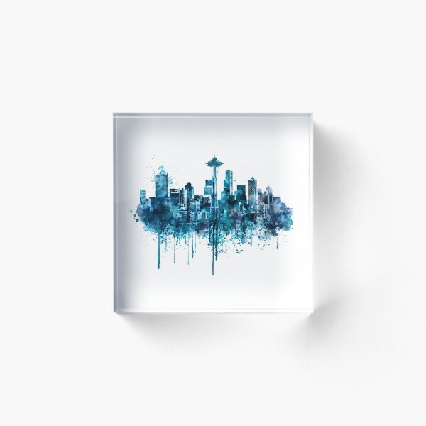 Seattle Skyline monochrome watercolor Acrylic Block