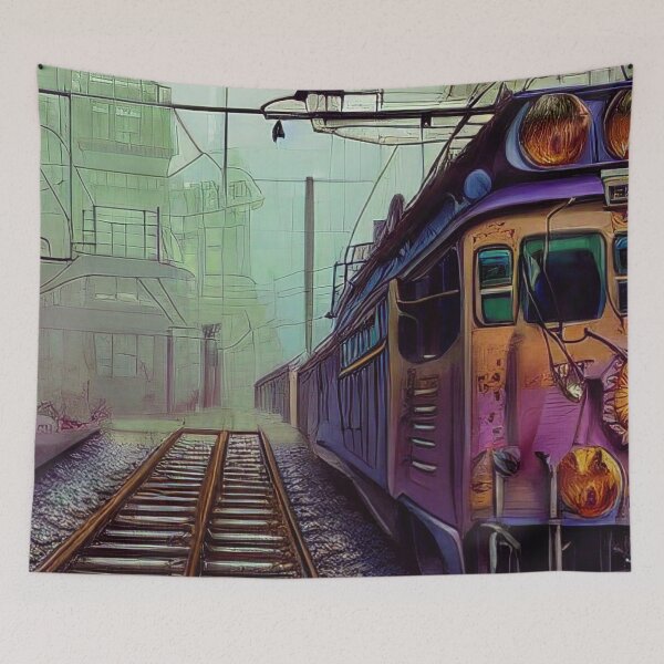 Item preview, colorful graffiti covered train in a steampunk city designed and sold by Tony Anastasi.