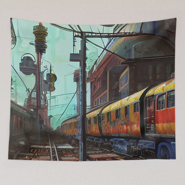 Item preview, colorful graffiti covered train in a steampunk city designed and sold by Tony Anastasi.
