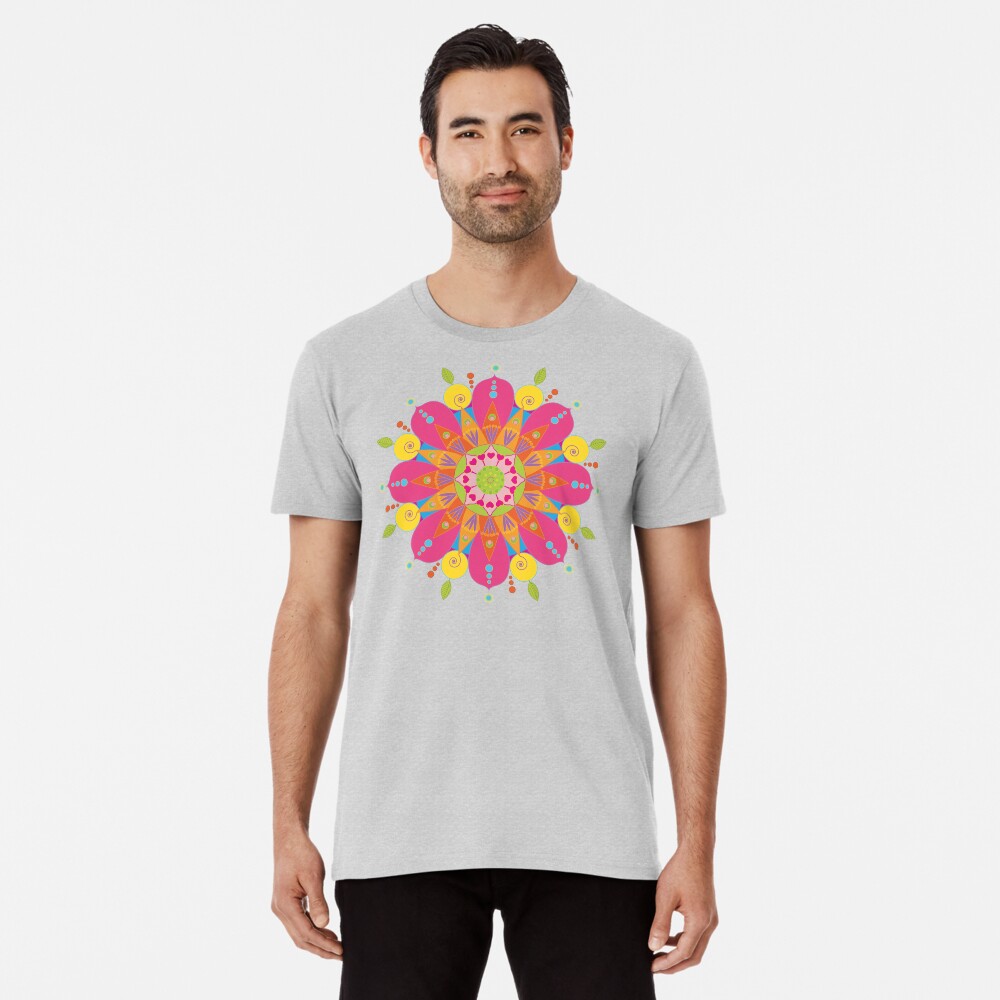 T-shirt premium « Mandala fleur aux couleurs vives»