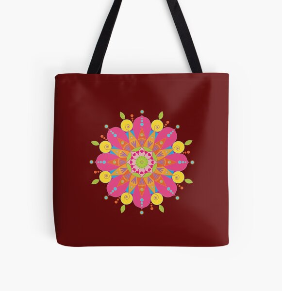 Mandala fleur aux couleurs vives Tote bag doublé