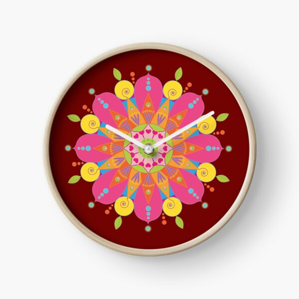 Mandala fleur aux couleurs vives Horloge
